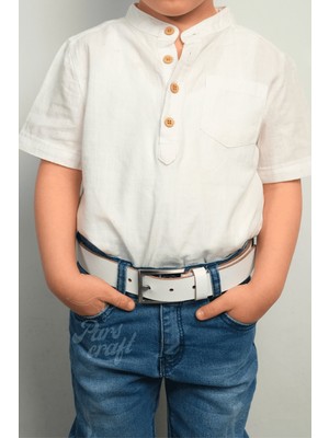 Parscraft Çocuk Kemeri %100 Hakiki Deri 3 cm Beyaz Yumuşak Kopma Kırılma Olmaz