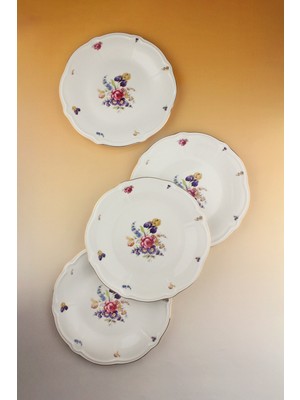 Bursa Porselen Dekor Pembe Gül Altın Yaldızlı 4 Parça Porselen Servis Tabağı