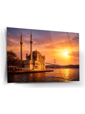 Shiny Art Gün Batımında Ortaköy Camii Cam Tablo - ISL250