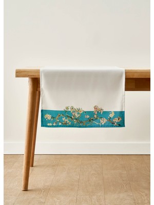 Bella Maison Van Gogh Almond Blossom Pamuklu Baskılı Runner Turkuaz (50X150 Cm)