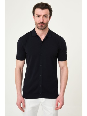 MCR Düz Slim Fit Kısa Kollu Erkek Triko Gömlek