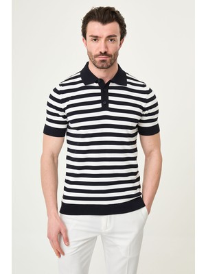 MCR Çizgili Slim Fit Polo Yaka Erkek Triko T-Shirt