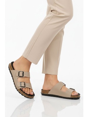 Pierre Cardin Krem Hafif Çift Bantlı Kadın Günlük Terlik PC-7428 Z