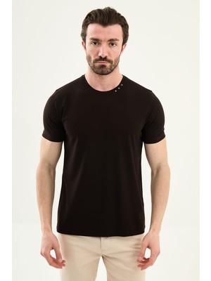 MCR Düz Slim Fit Yaka Detaylı Bisiklet Yaka Erkek T-Shirt