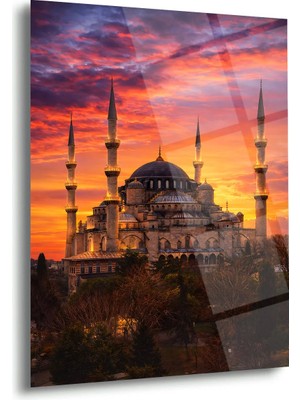 Shiny Art Gün Batımında Sultanahmet Camii Cam Tablo - ISL248