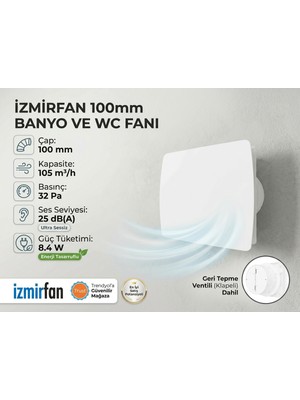 VentEurope Joy 100 Bd 105M/H Banyo ve Tuvalet Aspiratörü – Klapeli Fan