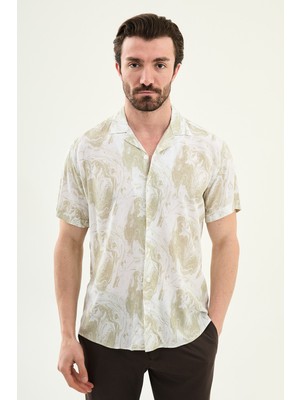 MCR Desenli Slim Fit Apaç Yaka Kısa Kollu Erkek Gömlek