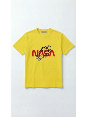 Hoxie Unisex Düz Renk Nasa Dijital Baskılı Bisiklet Yaka Basic Tişört