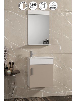 Özceden Lale 42X24 cm Beyaz-Selenit Mdf Seramik Lavabolu Asma Banyo Dolabı Takımı