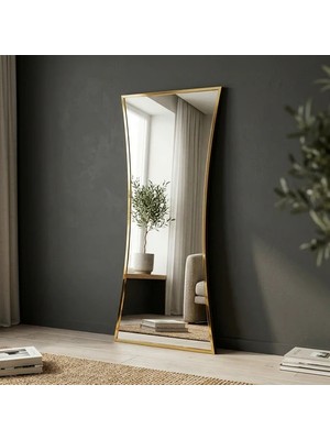 Aypars Atölye Modern Altın Çerçeveli Boy Aynası 40X120 cm – Kavisli Minimalist Dekoratif Duvar Aynası