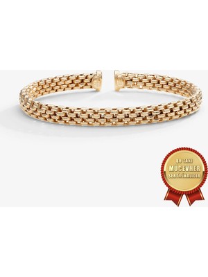 Meks Jewels Mikron Altın Kaplama 925 Ayar Gümüş Küp Hasır Italyan Argento Milano Kelepçe Bileklik