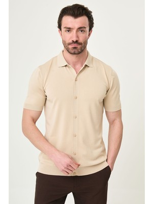 MCR Düz Slim Fit Kısa Kollu Erkek Triko Gömlek