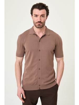 MCR Düz Slim Fit Kısa Kollu Erkek Triko Gömlek