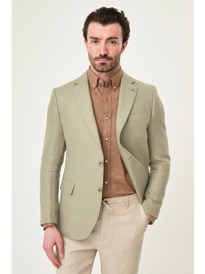 MCR Desenli Slim Fit Mono Yaka Keten Erkek Ceket