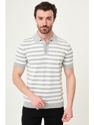 MCR Çizgili Slim Fit Polo Yaka Erkek Triko T-Shirt