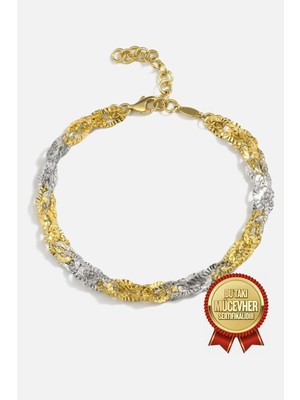 Meks Jewels Mikron Altın Kaplama Gümüş Kesme Bileklik