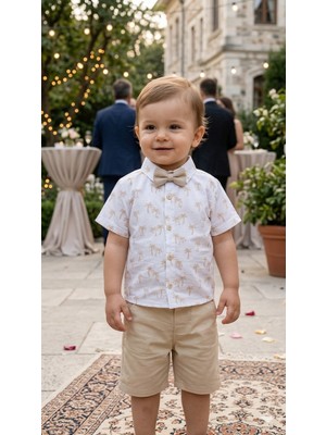 Erkek Çocuk Papyon Aksesuarlı Gömlek Şort Takım