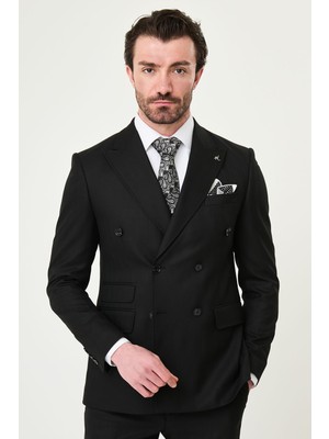 MCR Çizgili Slim Fit Geniş Yaka Kruvaze Erkek Takım Elbise