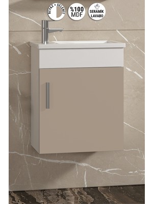 Özceden Lale 42X24 cm Beyaz-Selenit Mdf Seramik Lavabolu Asma Banyo Alt Dolabı