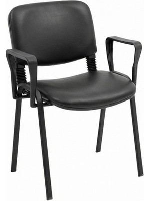 Ofisbazaar Form Siyah Deri Kolçaklı Misafir Sandalyesi | Metal Ayaklı Ergonomik Bekleme ve Toplantı Sandalyesi Siyah