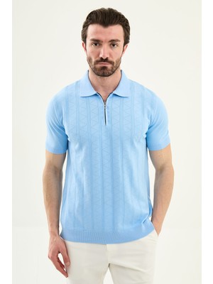 MCR Desenli Slim Fit Polo Yaka Fermuarlı Erkek Triko T-Shirt