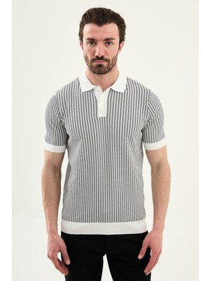 MCR Çizgili Slim Fit Polo Yaka Erkek Triko T-Shirt