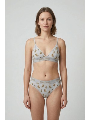 Belinoplus Desenli Kadın Slip Külot ve Destekleyici Pedli Bralet Takım- Tiger Power