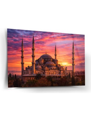 Shiny Art Gün Batımında Sultanahmet Camii Cam Tablo - ISL254