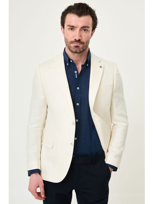 MCR Desenli Slim Fit Mono Yaka Keten Erkek Ceket