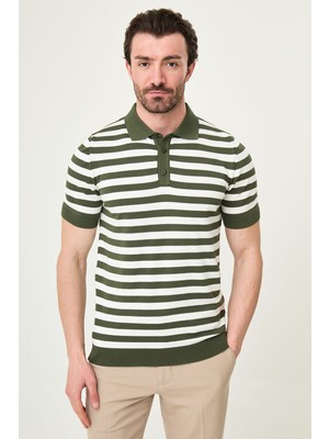 MCR Çizgili Slim Fit Polo Yaka Erkek Triko T-Shirt