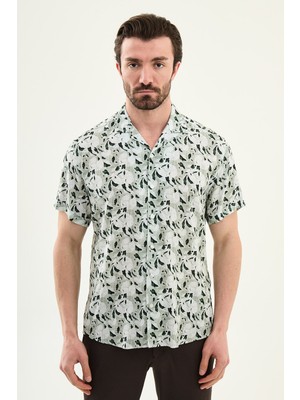 MCR Desenli Slim Fit Apaç Yaka Kısa Kollu Erkek Gömlek