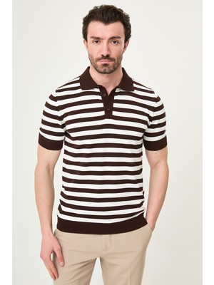 MCR Çizgili Slim Fit Polo Yaka Erkek Triko T-Shirt