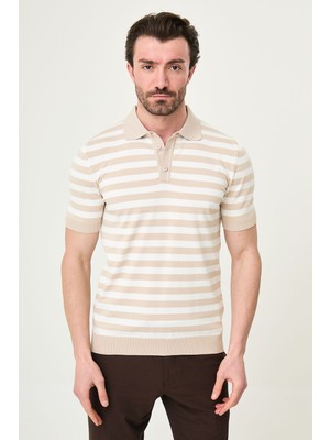 MCR Çizgili Slim Fit Polo Yaka Erkek Triko T-Shirt