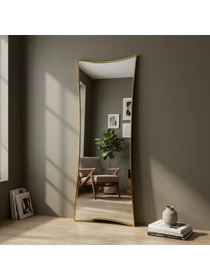 Aypars Atölye Modern Kavisli Boy Aynası 40X120 cm – Dalgalı Formlu Minimalist Dekoratif Altın Duvar Aynası