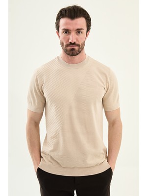 MCR Parçalı Slim Fit Bisiklet Yaka Erkek Triko T-Shirt