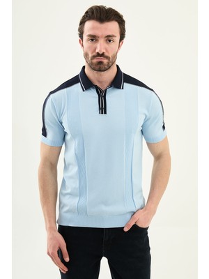 MCR Desenli Slim Fit Polo Yaka Fermuarlı Erkek Triko T-Shirt