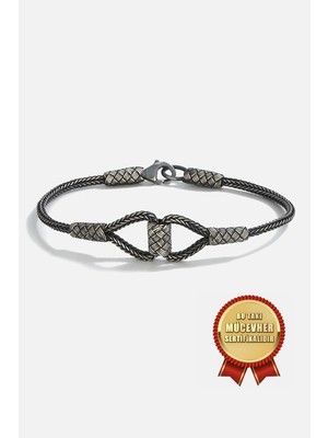 Meks Jewels 925 Ayar Gümüş Kazaz El Işi Siyah Oksitli Kilit Erkek Bileklik