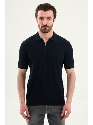MCR Düz Slim Fit Polo Yaka Fermuarlı Erkek Triko T-Shirt