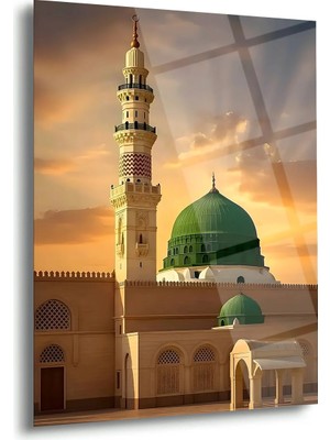 Shiny Art Yeşil Kubbe Mescid-I Nebevi Cam Tablo - ISL244