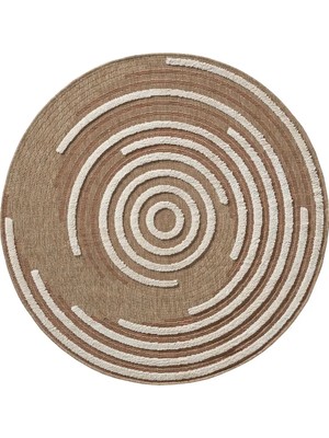 Seyran Halı 673 Taba Royalty Yuvarlak Jüt Halı – Kabartma Desenli Doğal Üstü Tüylü Halı