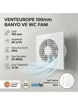 VentEurope Refined 100 Bd 10 cm Kapaklı Banyo Wc Aspiratör Havalandırma Fanı Sessiz