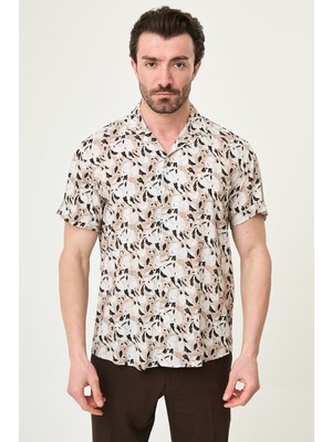 MCR Desenli Slim Fit Apaç Yaka Kısa Kollu Erkek Gömlek