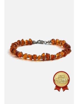 Meks Jewels Saf Damla Kehribarı Gümüş Erkek Bilekliği