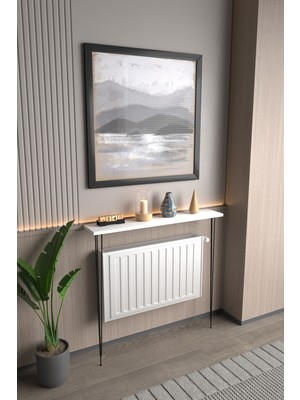 Feyza Design Minimalist Beyaz Metal Ayaklı Dar Dresuar 90 cm