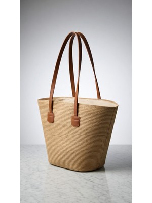 Mollycrush Kadın Yazlık Hasır Omuz Çantası - Deri Detaylı Şık Plaj ve Şehir Tasarımı