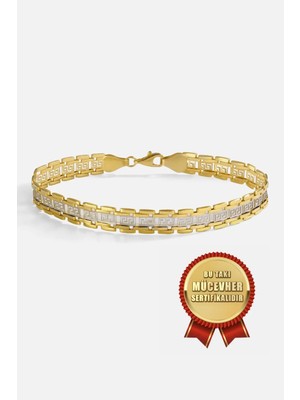 Meks Jewels Mikron Altın Kaplama 925 Ayar Gümüş Grek Bileklik