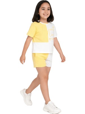 Nk Kids Kız Çocuk Sarı Beyaz Şortlu Alt Üst Takım Yazlık Pamuk Rahat Günlük Kombin