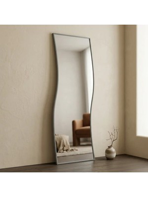 Aypars Atölye Modern Dalgalı Boy Aynası 40X120 cm – Organik Formlu Gri Minimalist Dekoratif Duvar Aynası 2026 Trend