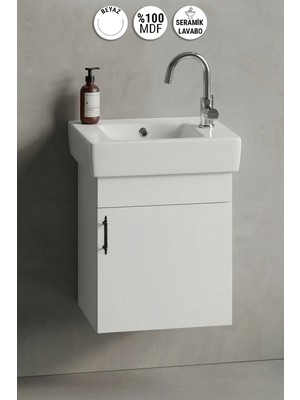 Özceden Lale 50X25 cm Beyaz Mdf Seramik Lavabolu Asma Banyo Alt Dolabı