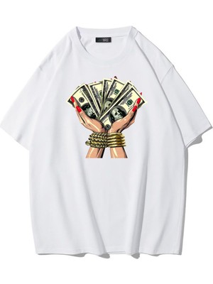 Brz Collection Unisex Oversize Money T-Shirt (Beyaz)